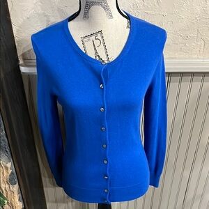 Ann Taylor Blue Cardigan Sweater V-Neck Knit